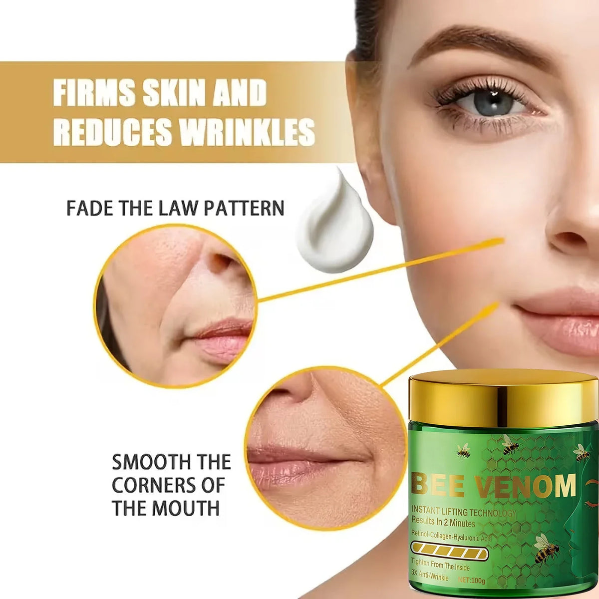 Bee Venom Instant Lifting Cream – Retinol & Collagen Anti-Wrinkle Face Cream Qme