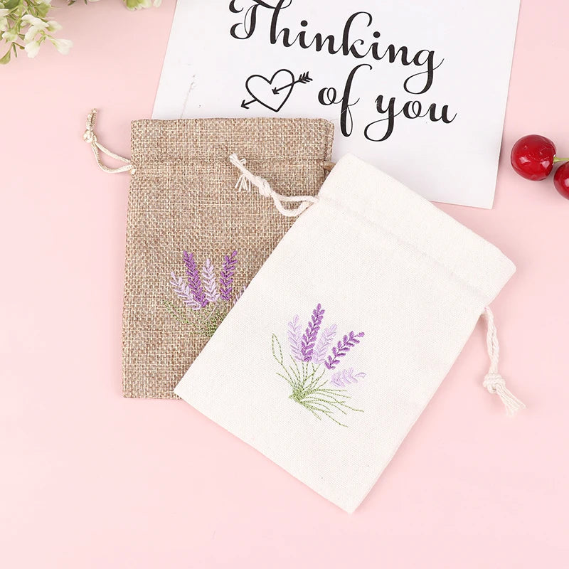 Lavender Embroidery Canvas Drawstring Bags Set of 10 Drawstring Storage Bag Qst