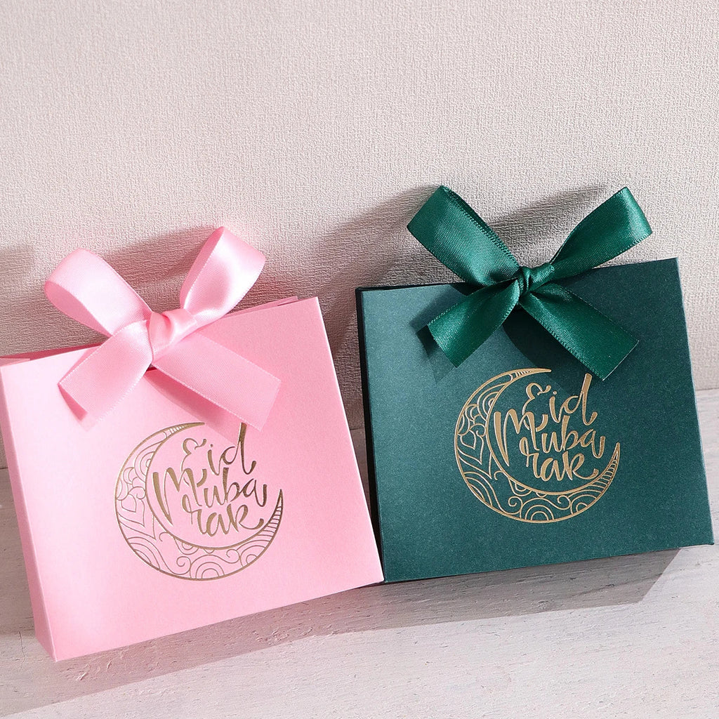 5-Pack Eid Al Adha Gift Boxes – Crescent Moon White & Gold Eid Gift Boxes Qme