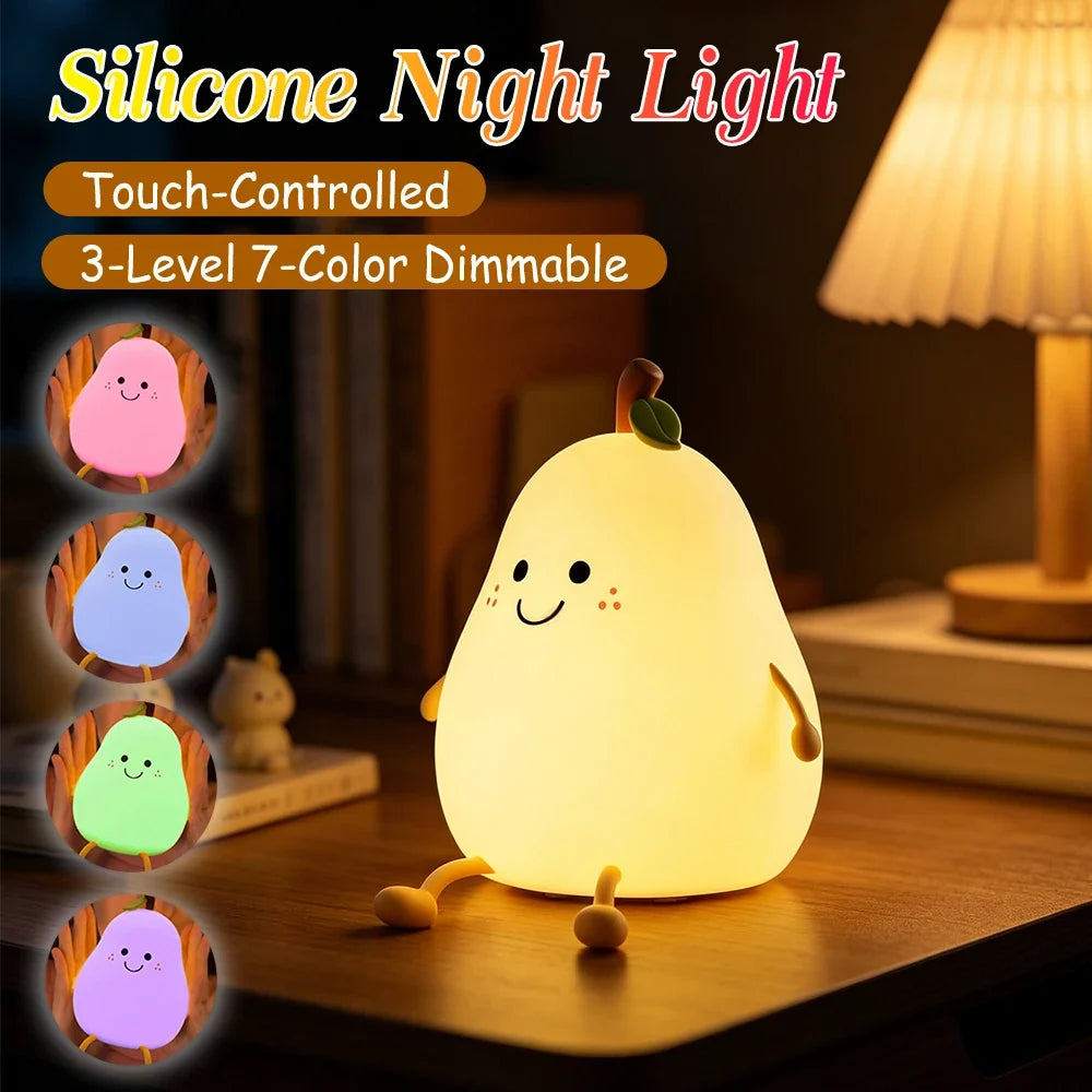 Pear Night Light 7-Color Dimmable Touch Control USB Rechargeable LED Night Light Qme