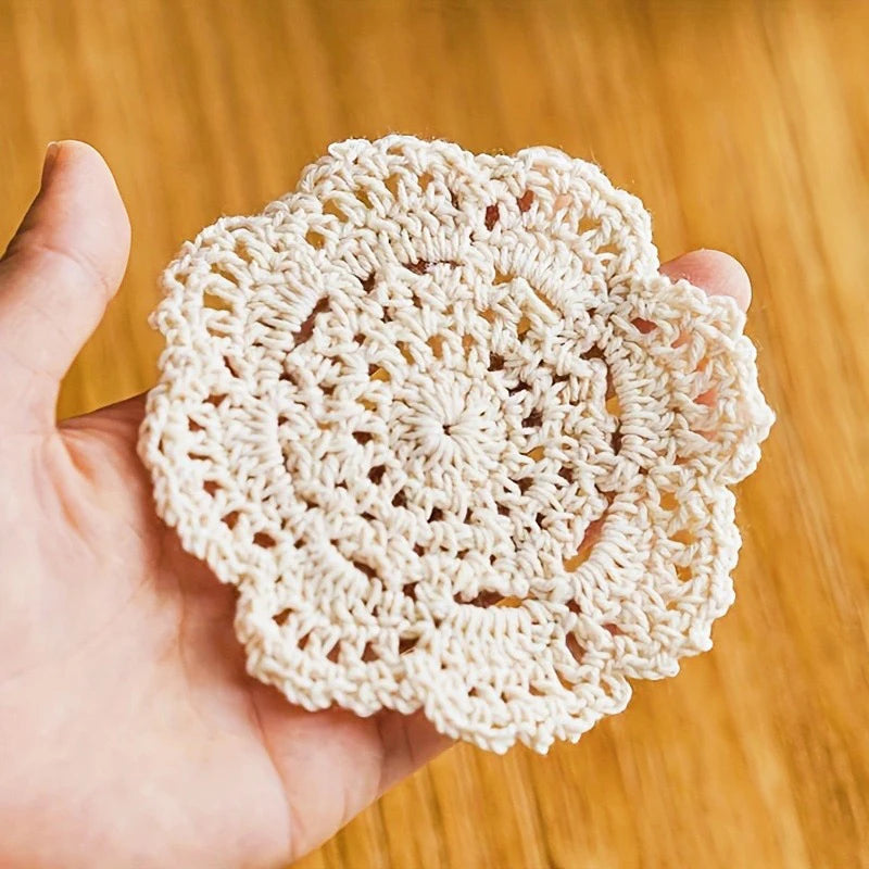 Bohemian Floral Crochet Coasters | Cotton Knit Set of 2/4 Crochet Coasters Qst