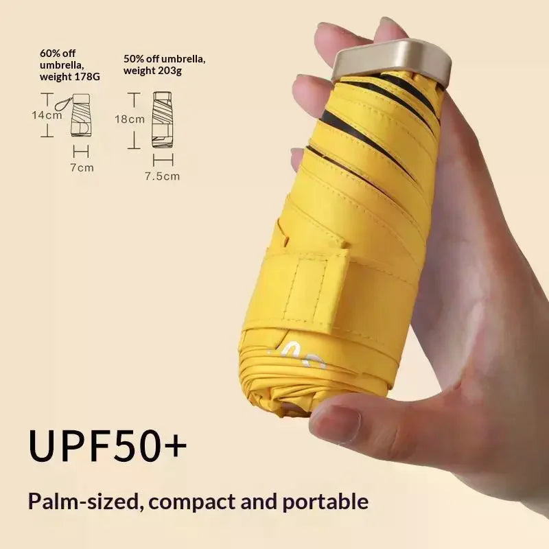 Compact Mini Travel Umbrella UPF50+ UV Protection 5-Fold Compact Travel Umbrella Qme