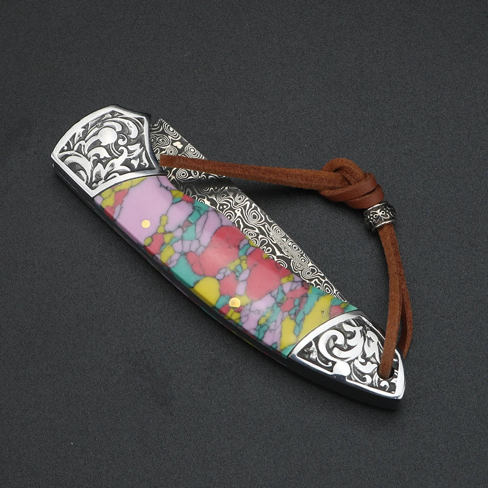 XUANFENG Damascus Folding Pocket Knife – Patterned Steel Damascus Folding Knife Qst