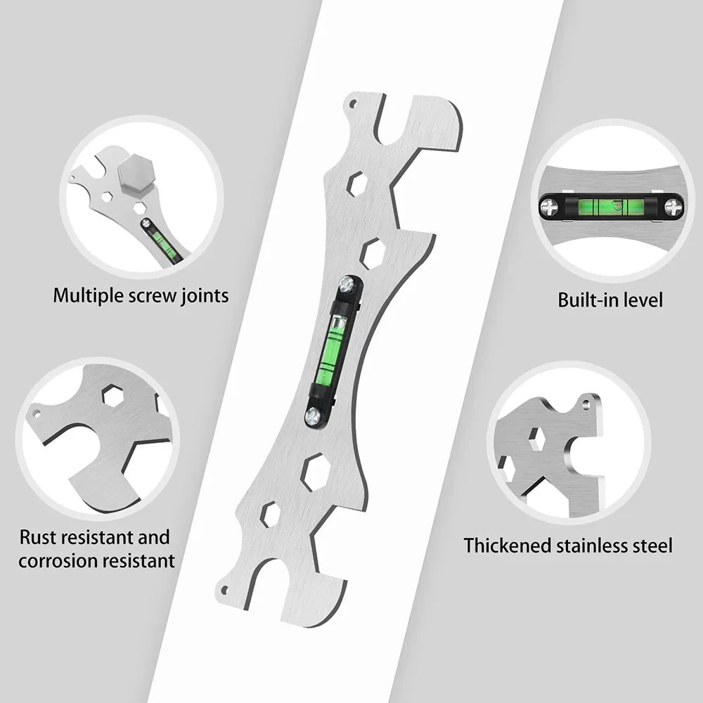 Shower Faucet Wrench with Spirit Level | Stainless Steel Tool Plumbing Wrench Qme