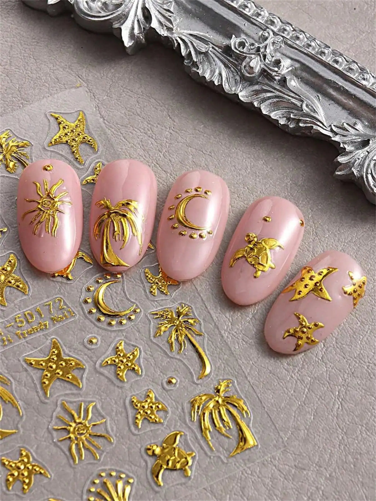 5D Nail Art Stickers – Coconut Tree & Sea Turtle Summer Decals Nail Art Stickers Qme