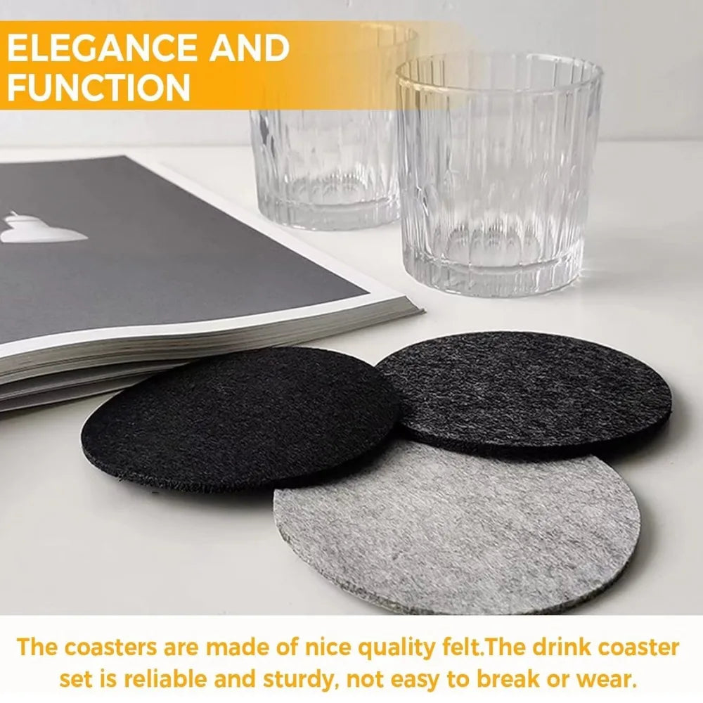 Round Felt Coasters – Heat Resistant & Absorbent Set of 10 Felt Coaster Set Qme