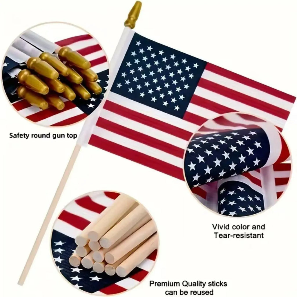 American Flag Wooden Stick Gold Spear Tip | Polyester Decorative Flag Qme