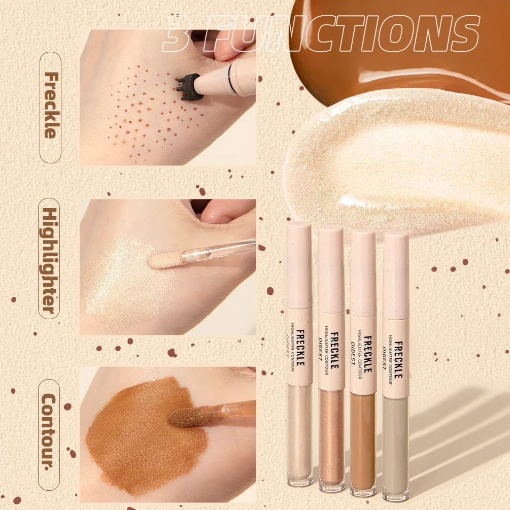 QIBEST Double-Ended Freckle Pen & Highlighter – Matte Finish Freckle & Highlight Pen Qme