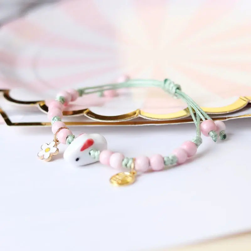 Rabbit Ceramic Crystal DIY Bracelet – Lucky Charm Jewelry Charm Bracelet Qme