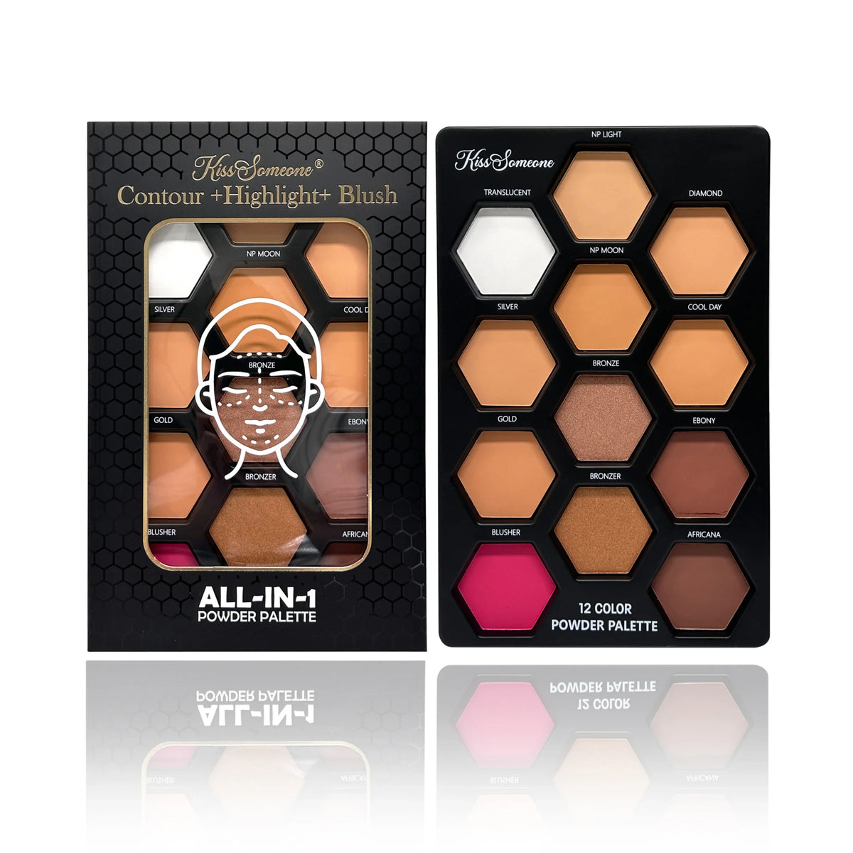 12-Color Contour Blush & Highlighter Powder Palette | Qme Contour Blush Palette Qme