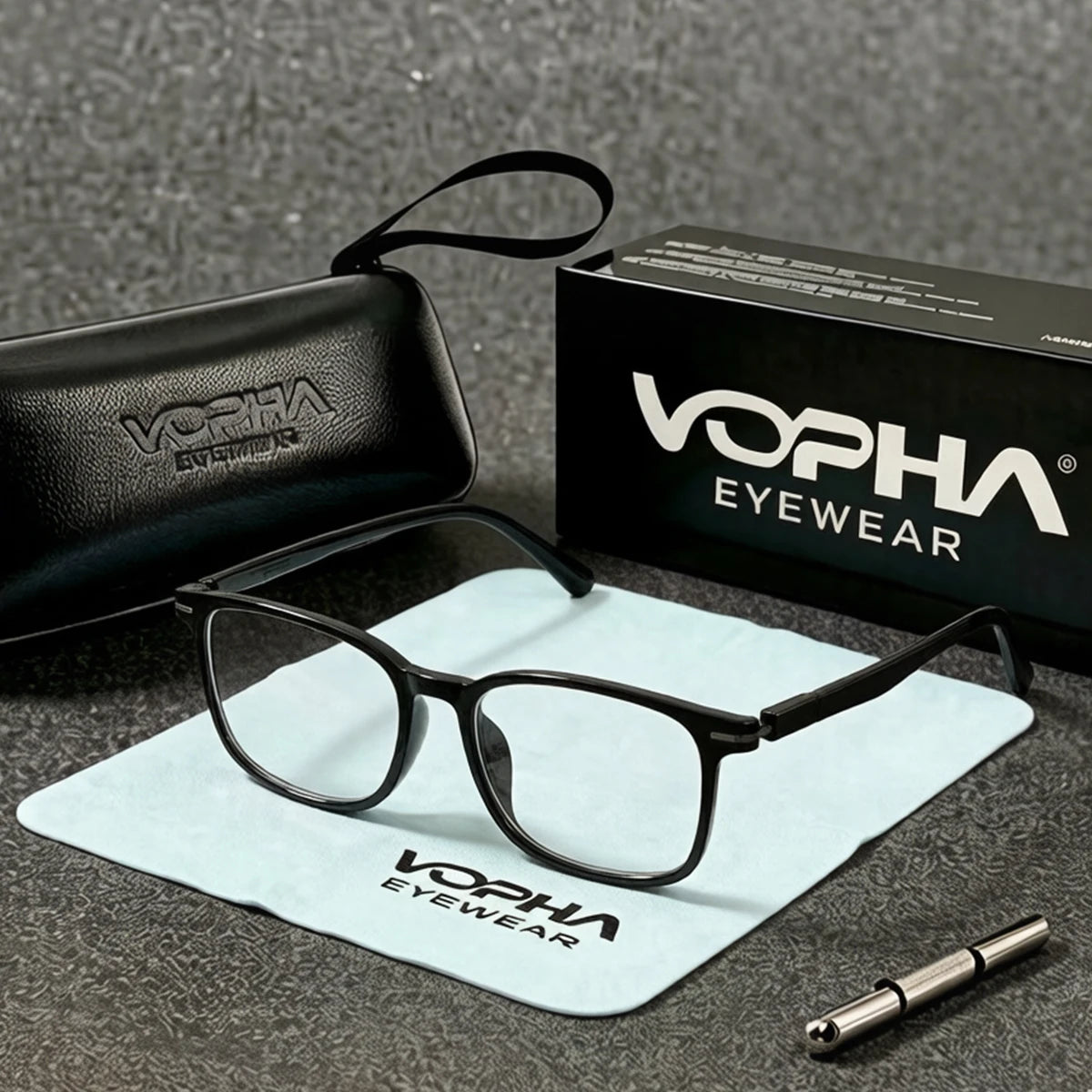 VOPHA Rectangle Blue Light Blocking Reading Glasses Unisex Reading Glasses Qst Black +100