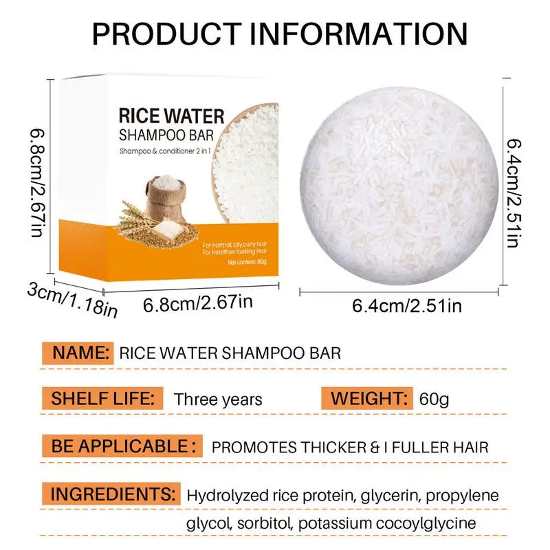 Rice Shampoo Bar – Natural Organic Deep Cleansing Hair Care Solid Shampoo Bar Qme