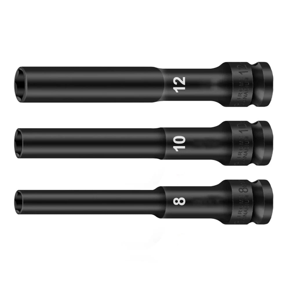 3-Pack 1/2" Drive 8mm Hex Socket Adapter – Chrome Vanadium Steel Socket Adapter Qme