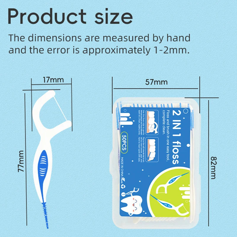 2-in-1 Silicone Interdental Brush & Floss Picks 50 Pcs Dental Floss Picks Qst