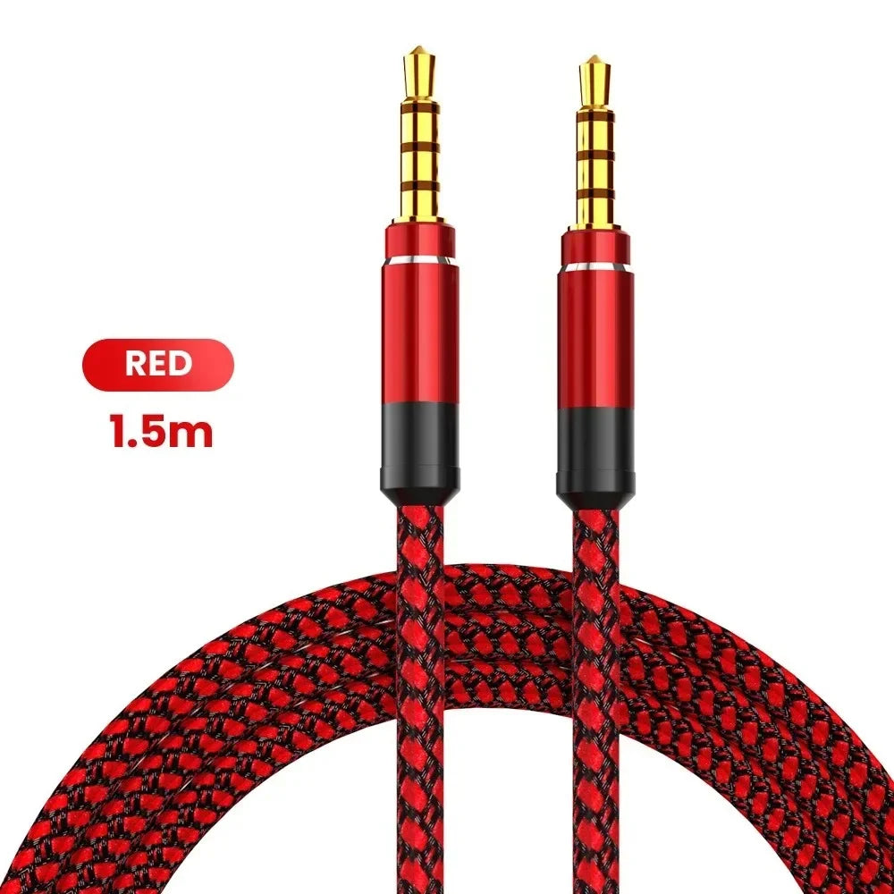 1.5M Nylon Braided 3.5mm AUX Audio Extension Cable | Car & Headphones AUX Audio Cable Qme Red