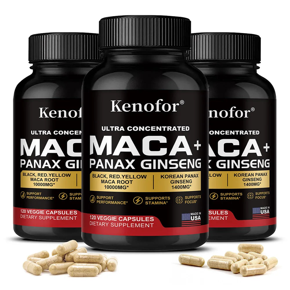 Maca Root & Korean Ginseng Capsules | Daily Vitality Supplement Herbal Supplement Qst 120 count-3 bottle