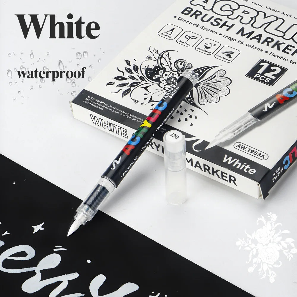 Premium Acrylic Highlight Marker Pens – Waterproof, Quick Dry Acrylic Marker Pens Qme 12 white