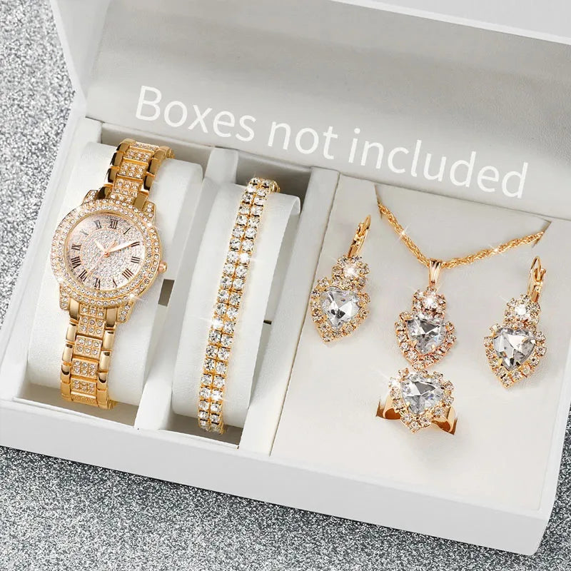 Women's Full Diamond Gold Steel Band Quartz Watch Women's Fashion Watch Qme 1
