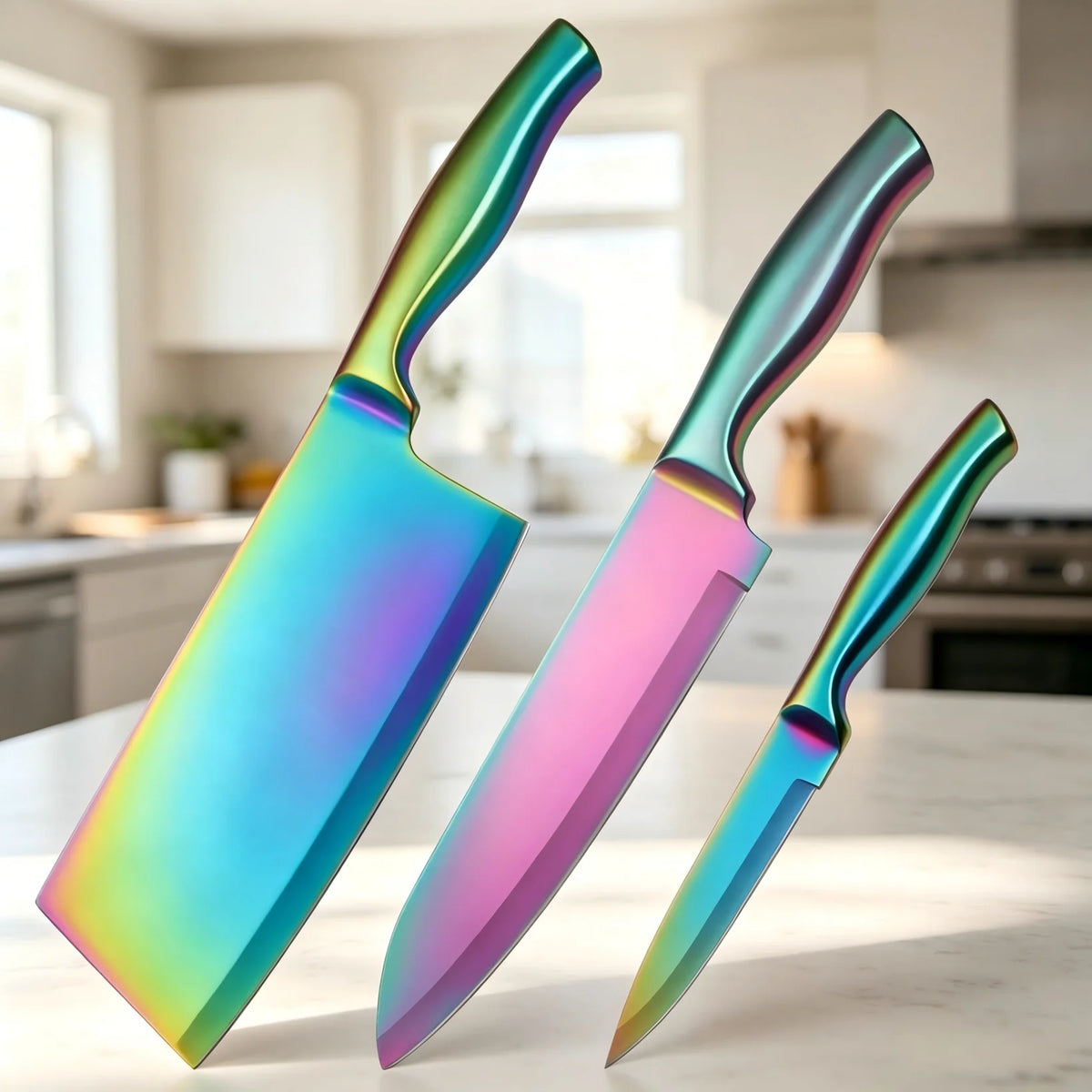 XITUO Rainbow Titanium Chef Knife Set – Stainless Steel 1-3 Pcs Kitchen Knife Set Qst