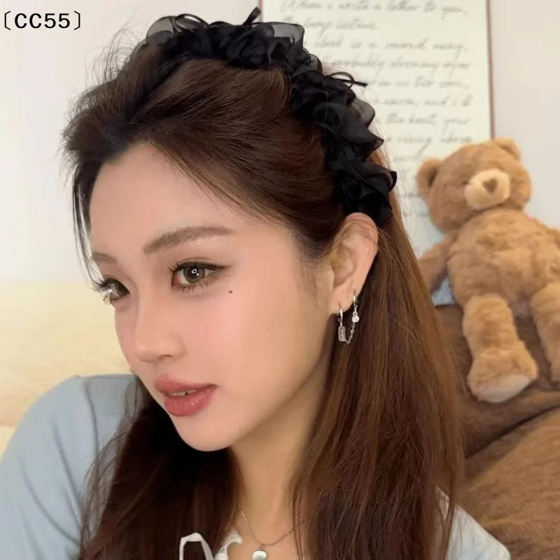 Sweet Mesh Bow Headband – Retro High Crown Comb Hair Clip Hair Bow Headband Qst