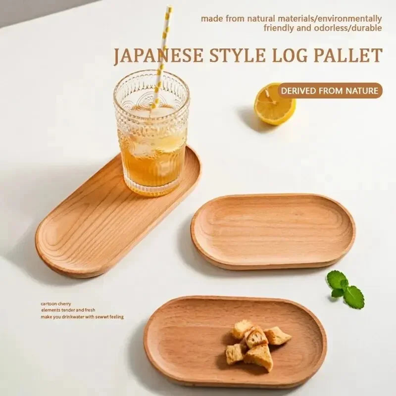 Japanese-Style Solid Beech Wood Oval Dessert Plate & Snack Tray Wooden Serving Tray Qme