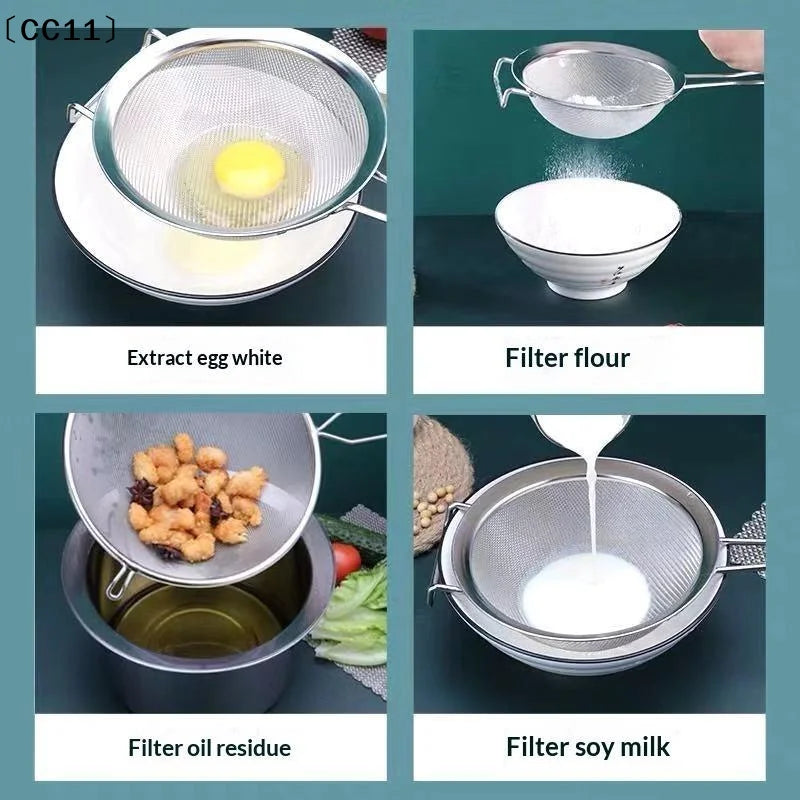 Fine Mesh Kitchen Strainer – Non-Slip Handle & Hook | Stainless Steel Kitchen Strainer Qme