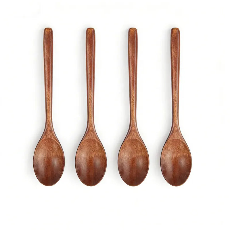 Wooden Cooking Spoon – Kitchen Utensil for Soup, Tea & Coffee Wooden Cooking Spoon Qme 4pcs Brown