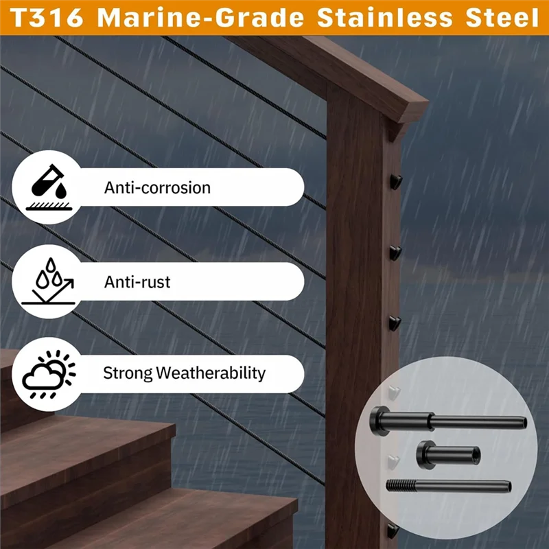 T316 Stainless Steel Invisible Swage Stud End Cable Railing Kit Cable Railing Hardware Qme Black