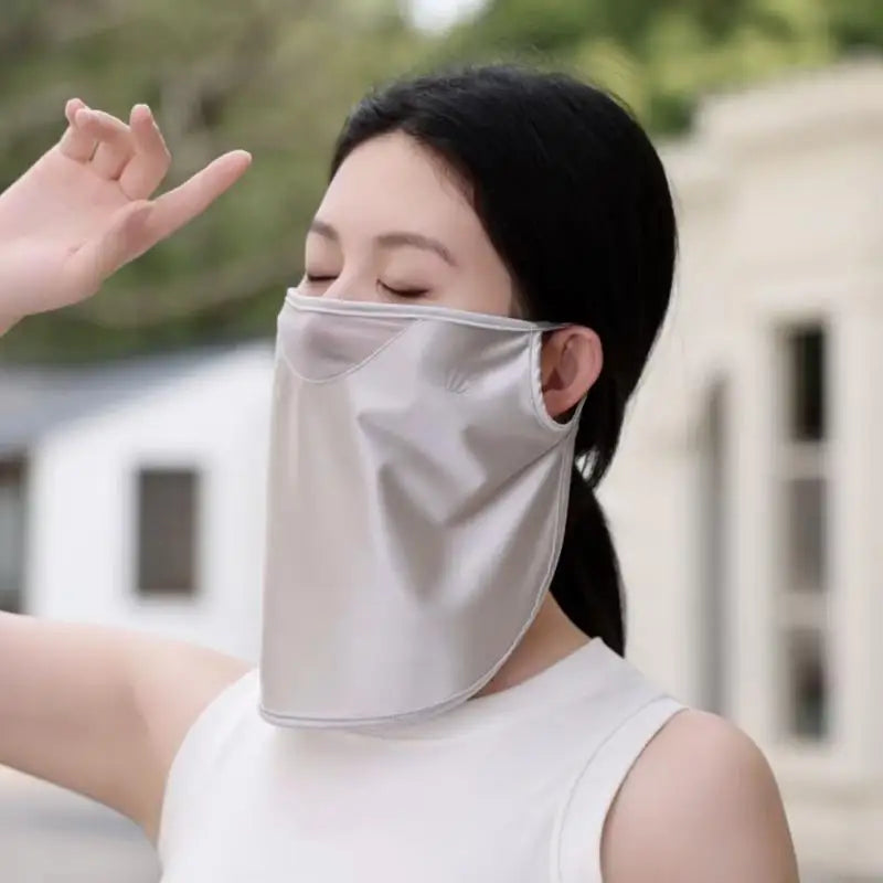 Women's UV Sun Face Cover – Cooling Ice Silk Neck Mask Sun Protection Mask Qst Gray
