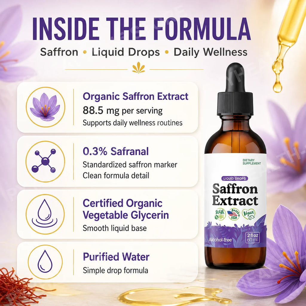 Saffron Extract Liquid Drops 88.5mg – Mood, Focus & Eye Support Herbal Supplement Drops Qst