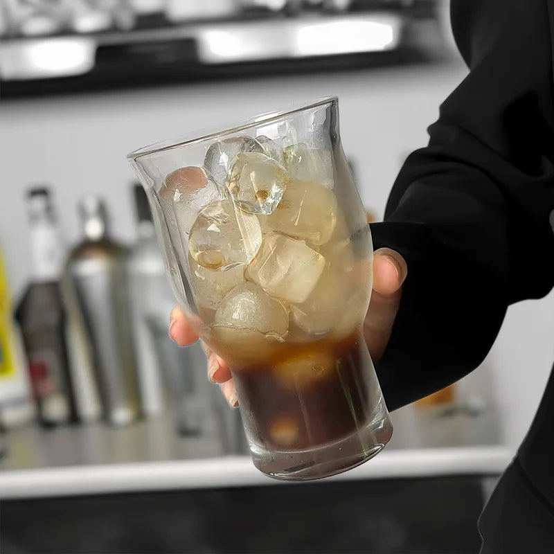 Large Wide-Mouth Glass Cup – Iced Coffee & Cold Drinks Glass Drink Cup Qme