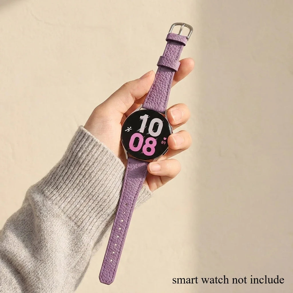 Leather Band Samsung Galaxy Watch 8 7 6 5 4 – Lychee Pattern Leather Watch Band Qme Purple 20MM