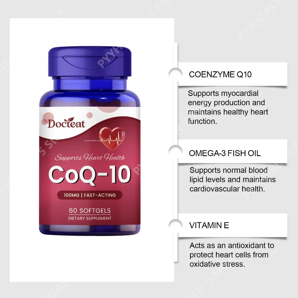 CoQ-10 100mg Softgels + Vitamin E, L-Carnitine & Omega-3 | 60ct CoQ10 Supplement Qst