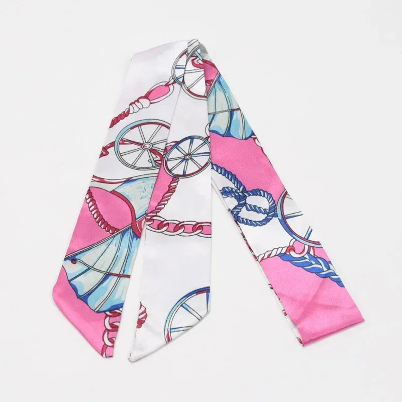 Women's Skinny Ribbon Scarf – Printed Polyester Hair Tie Ribbon Hair Scarf Qme A-18