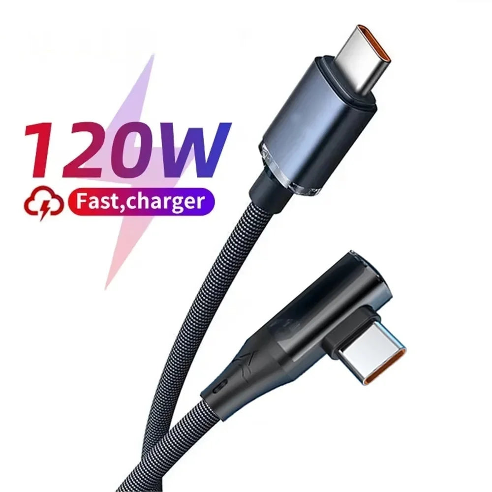 120W USB-C Fast Charging Cable 90° Elbow Quick Charge 3.0 USB-C Charging Cable Qme