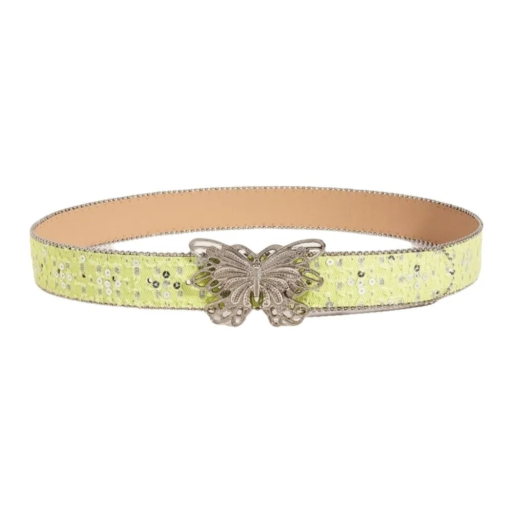 Sequin Butterfly Wide Belt – Y2K Punk Korean Denim Style Wide Fashion Belt Qme Yellow