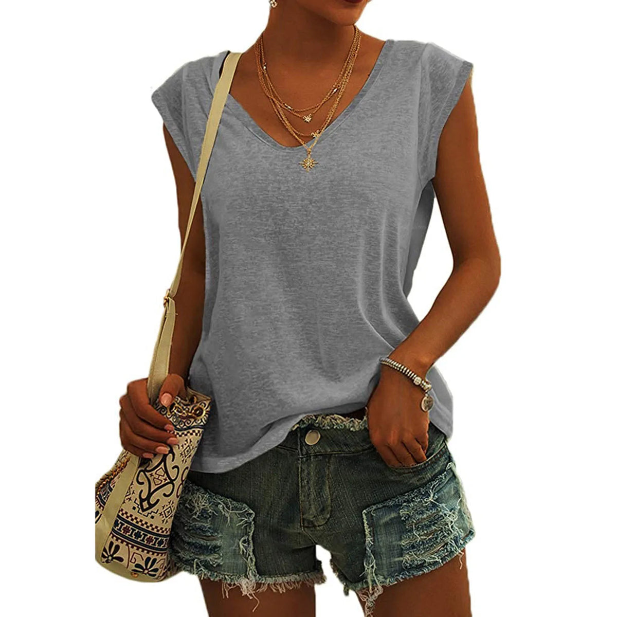 Women's Minimalist V-Neck Sleeveless Top | 12 Colors, S–XXL Sleeveless Tank Top Qme Gray XXL