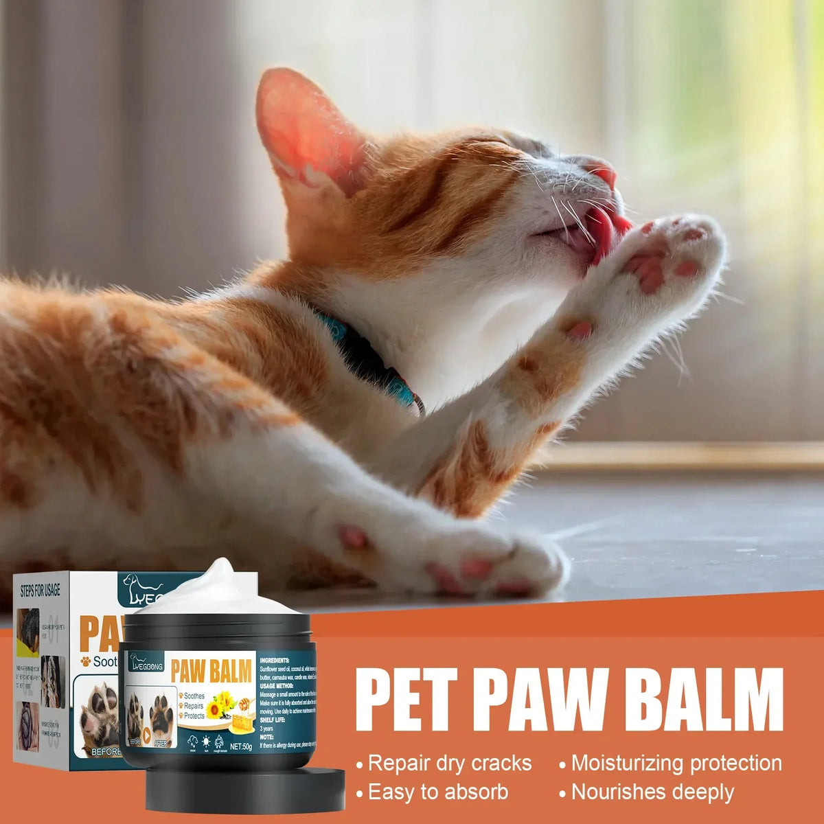 YEGBONG Natural Pet Paw Balm – Lick-Safe Dog & Cat Moisturizer Pet Paw Balm Qst