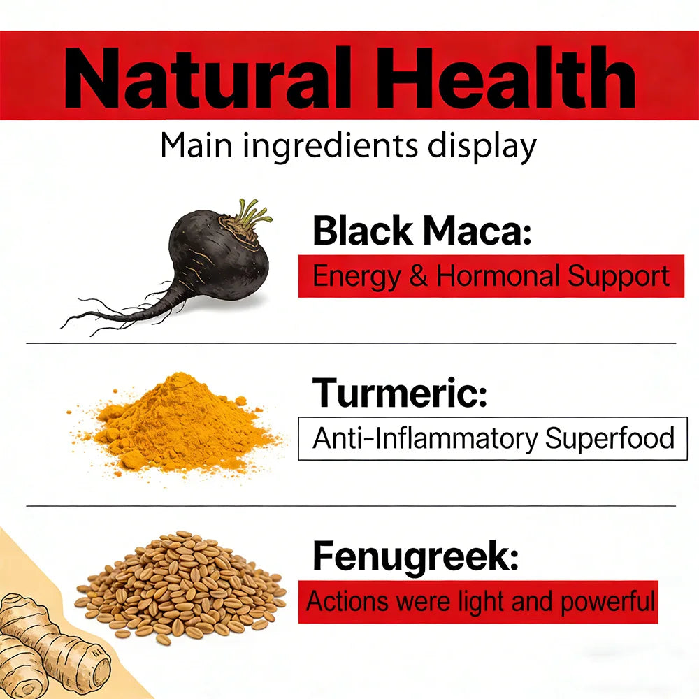 Fenugreek, Turmeric & Black Maca Capsules | Energy & Vitality Herbal Supplement Qst