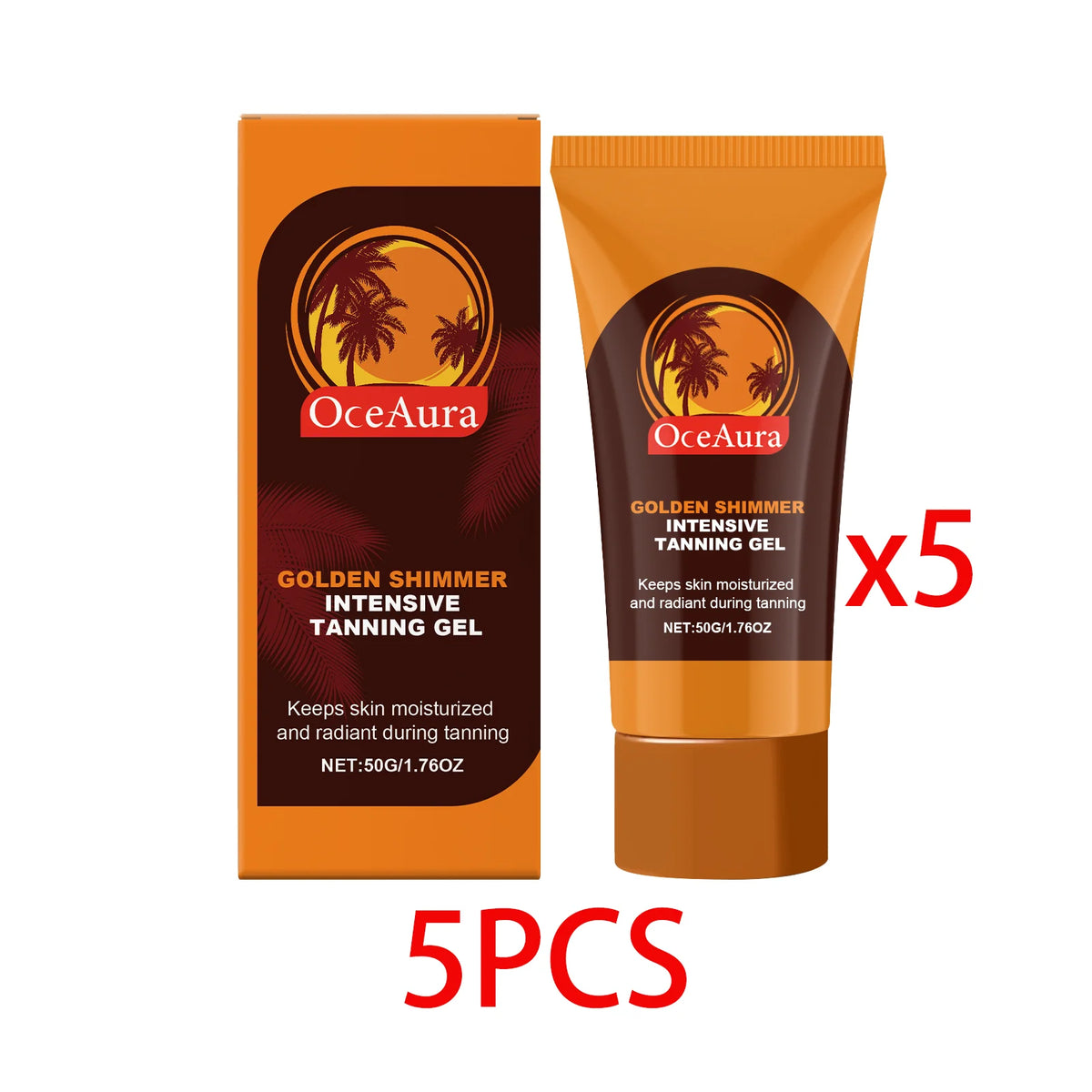 OceAura Bronzing Gel – Sunless Tan Enhancer for Face & Body Bronzing Tanning Gel Qst 5 PCS