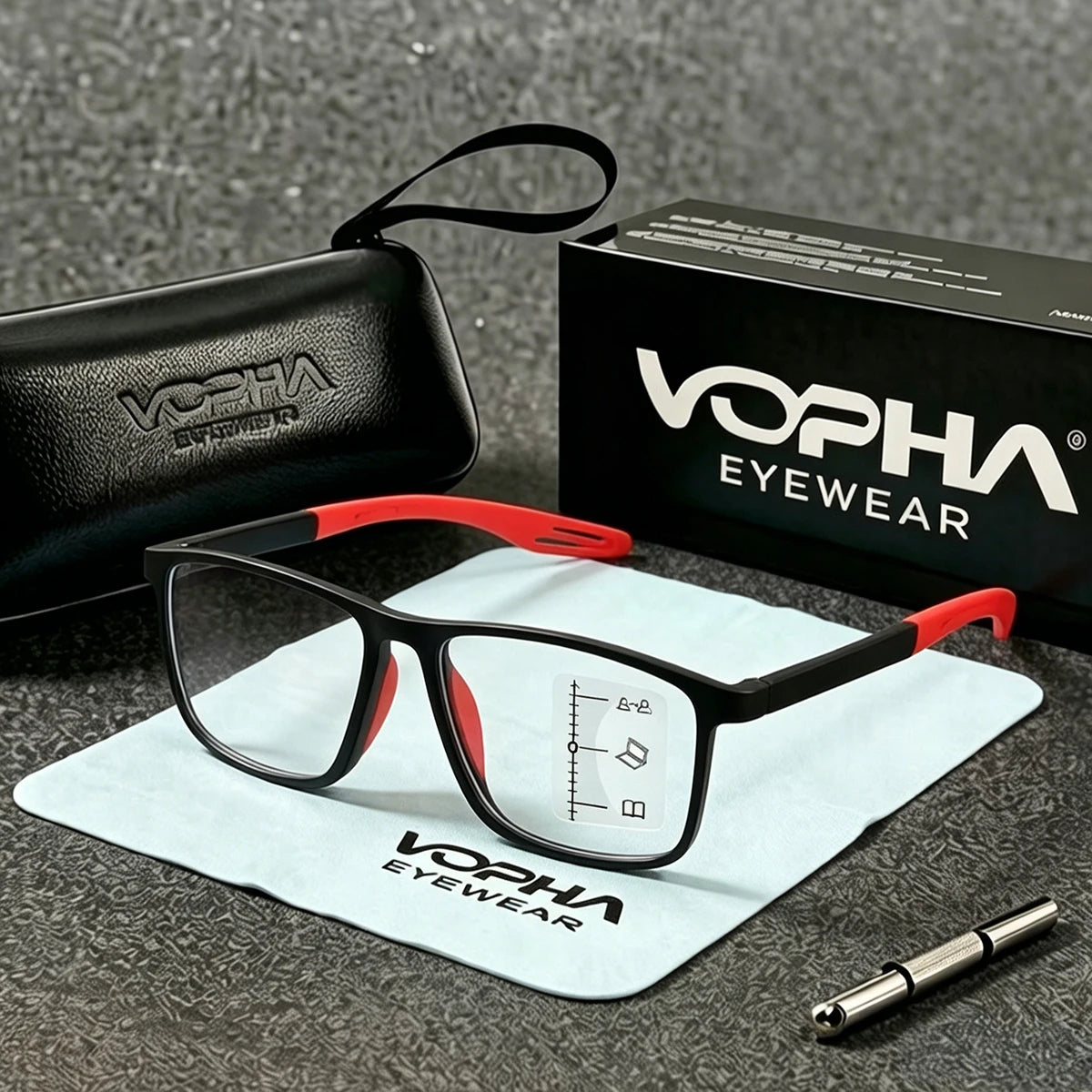 VOPHA TR90 Progressive Multifocal Reading Glasses +1.0–+3.0 Progressive Reading Glasses Qst Red +100