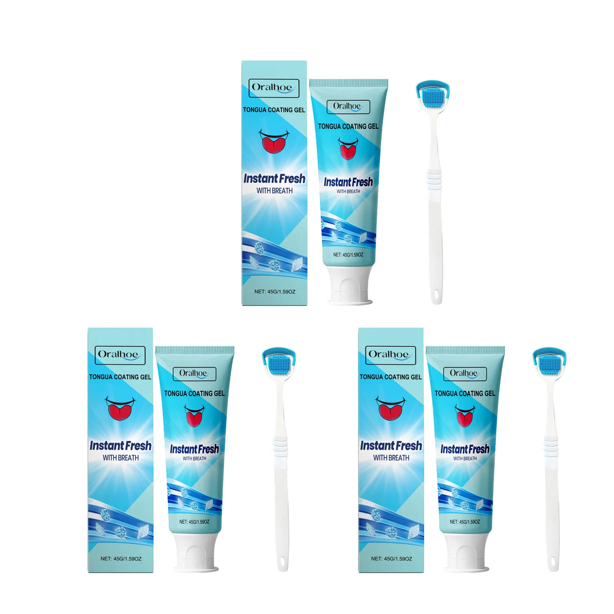 Oralhoe Tongue Cleansing Gel & Scraper Set | Fresh Breath Tongue Cleansing Gel Qst 3pcs