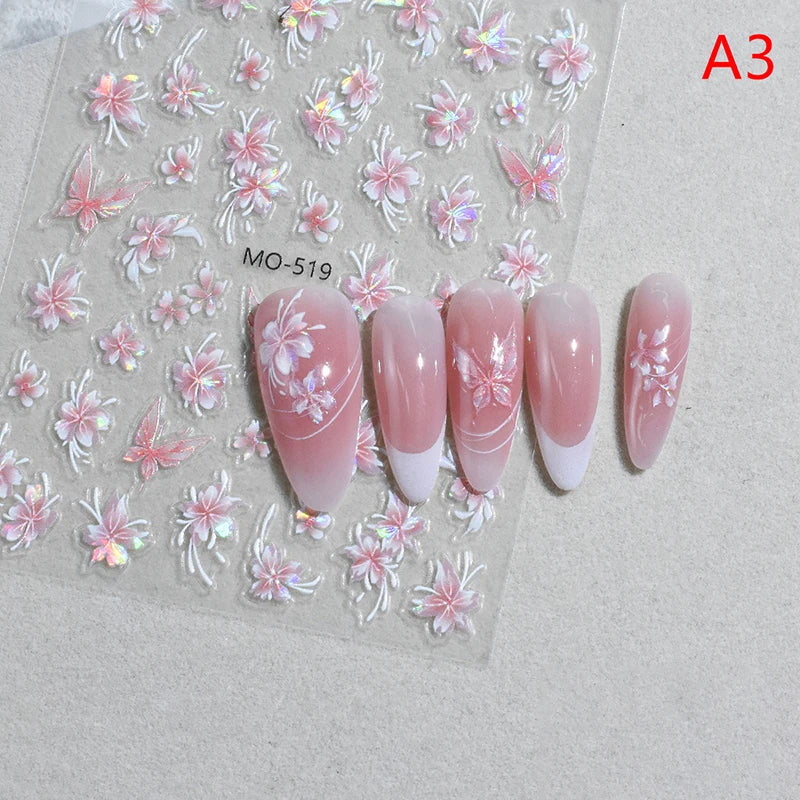 3D Laser Flower Nail Art Stickers – Relief Charm Decorations Nail Art Stickers Qst A3