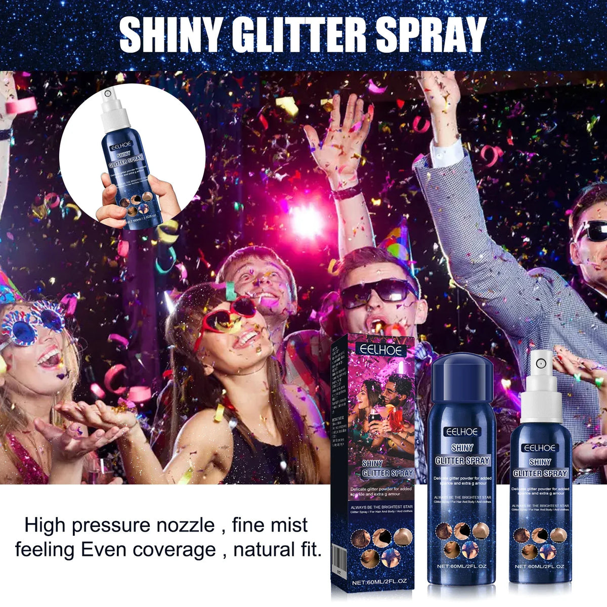 Face & Body Glitter Spray – Quick-Dry Shimmer for Hair & Skin Body Glitter Spray Qme