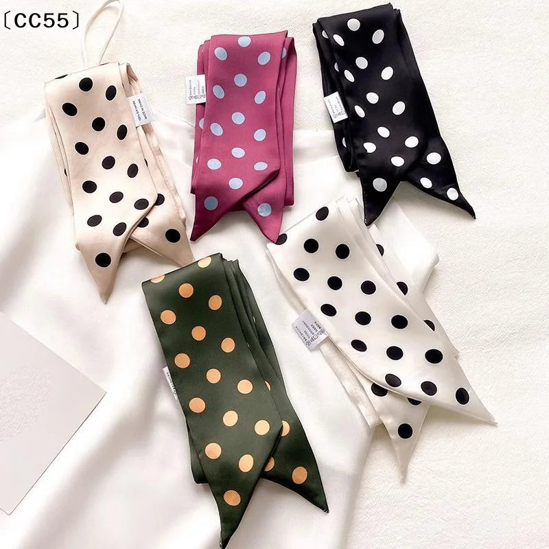 Women's Polka Dot Narrow Long Scarf – Ribbon, Headband & Bag Tie Narrow Long Scarf Qst