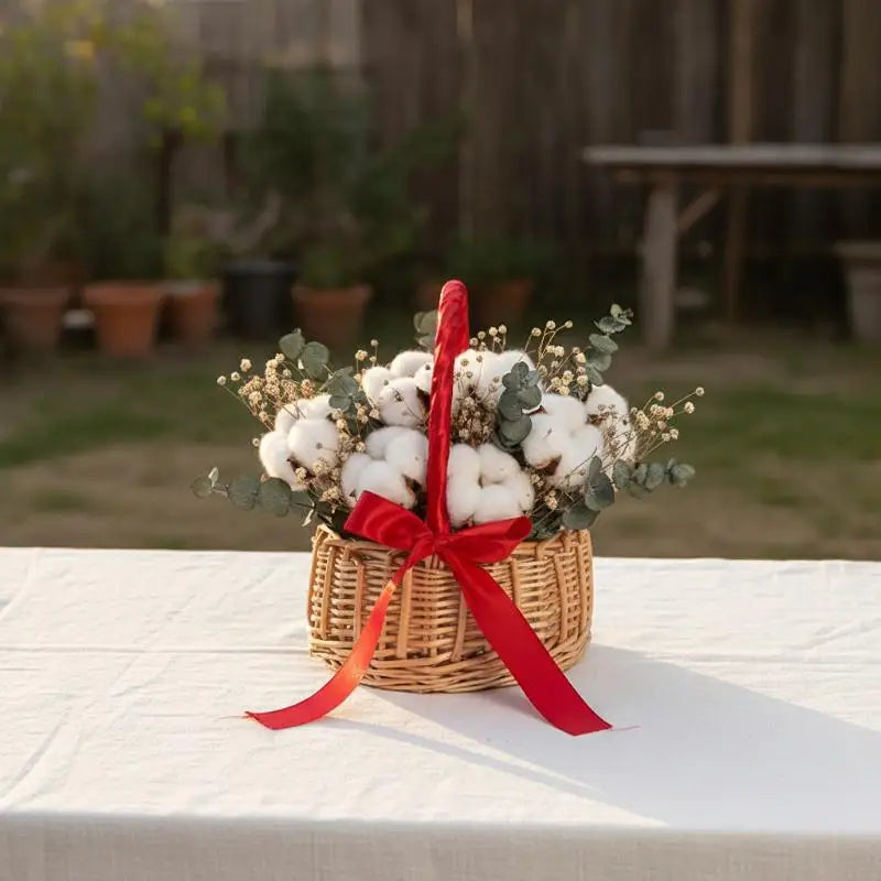 Handmade Woven Rattan Flower Basket – Boho Chic Décor Decorative Basket Qme