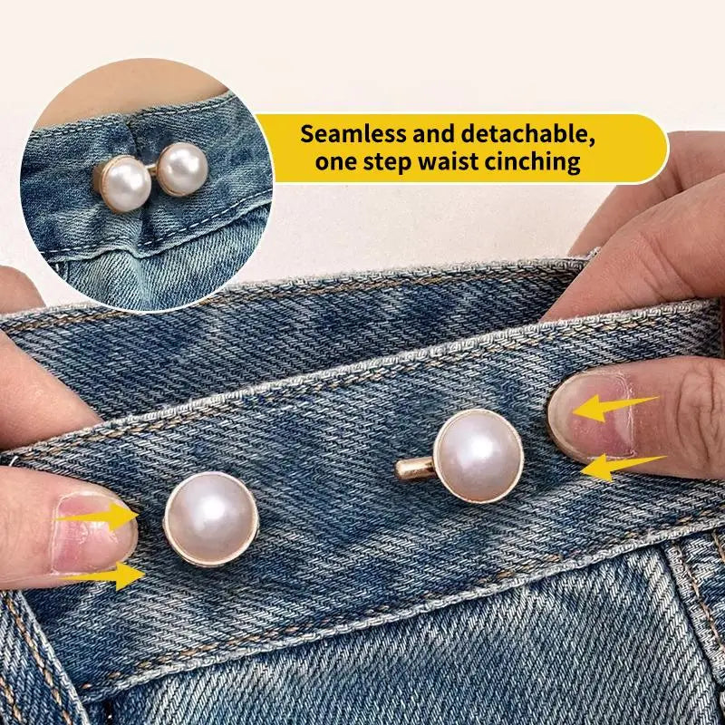 Rhinestone Pearl Adjustable Jean Waist Buckle Buttons – 4 Colors Waist Buckle Clip Qme