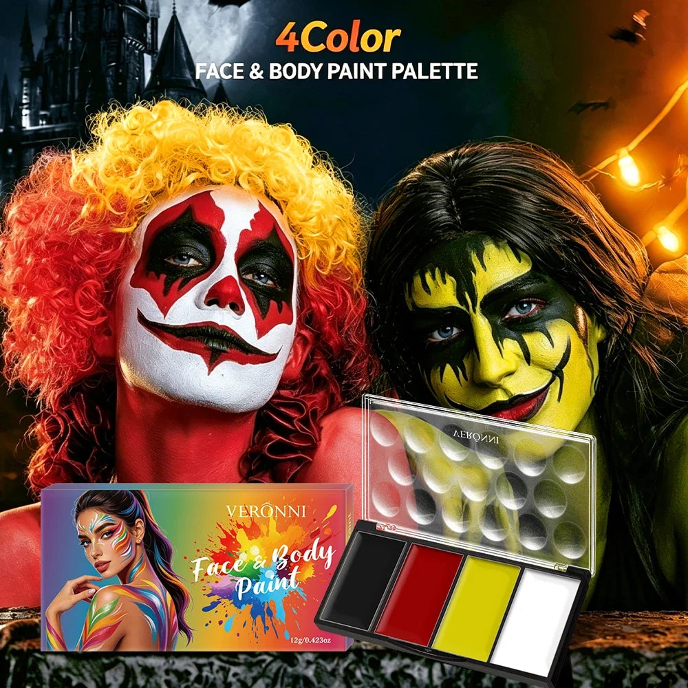 4-Color Oil-Based Face & Body Paint Palette – Waterproof Face & Body Paint Qme