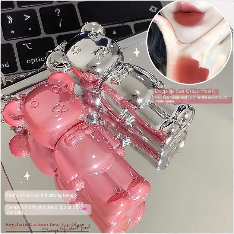 Bear Lip Mud Matte Velvet Glaze Lipstick Keychain Pendant Matte Lip Glaze Qme