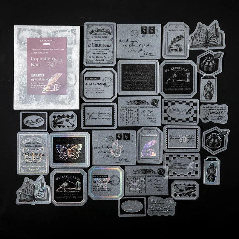 Vintage Silvery Stickers – Junk Journal & Scrapbooking DIY Craft Stickers Qme C